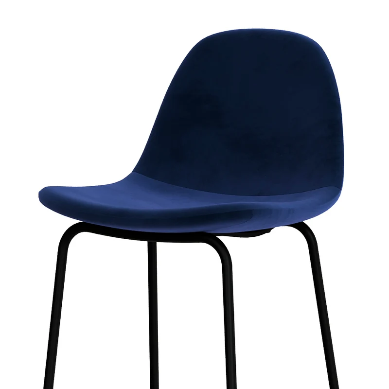 Chaise de bar Henrik en velours bleu foncé 75 cm (lot de 2)