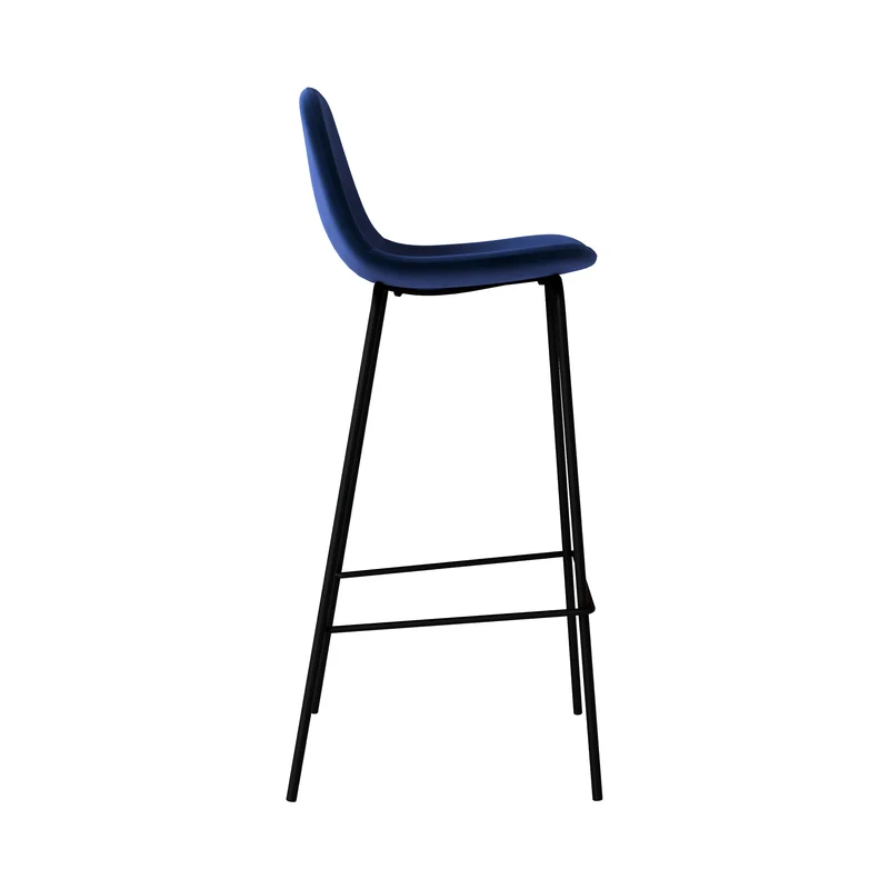 Chaise de bar Henrik en velours bleu foncé 75 cm (lot de 2)