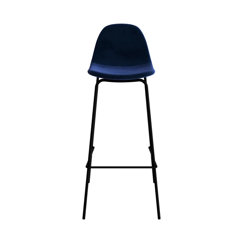 Chaise de bar Henrik en velours bleu foncé 75 cm (lot de 2)