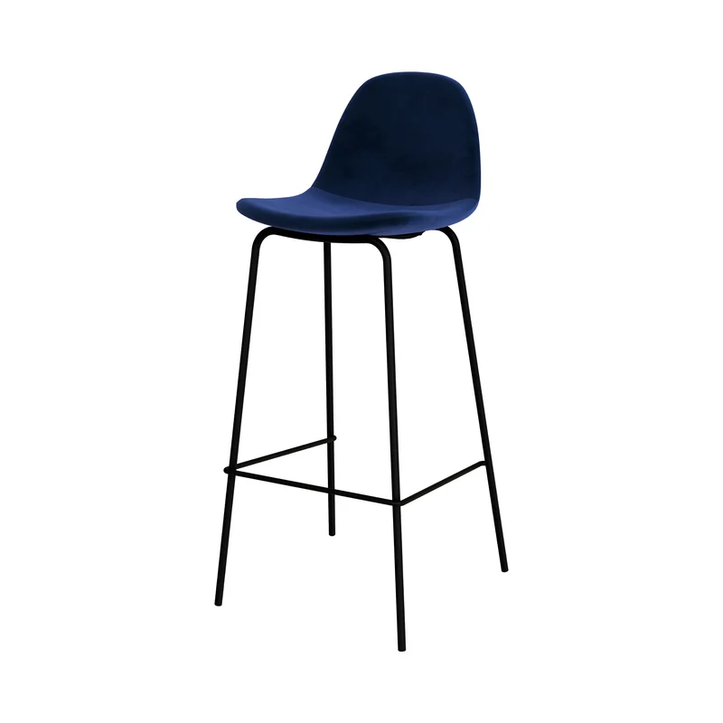 Chaise de bar Henrik en velours bleu foncé 75 cm (lot de 2)