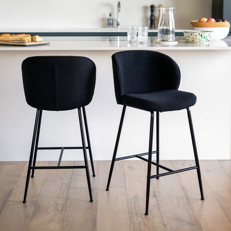 Chaise de bar Groom en tissu bouclé noir 66,3 cm (lot de 2)