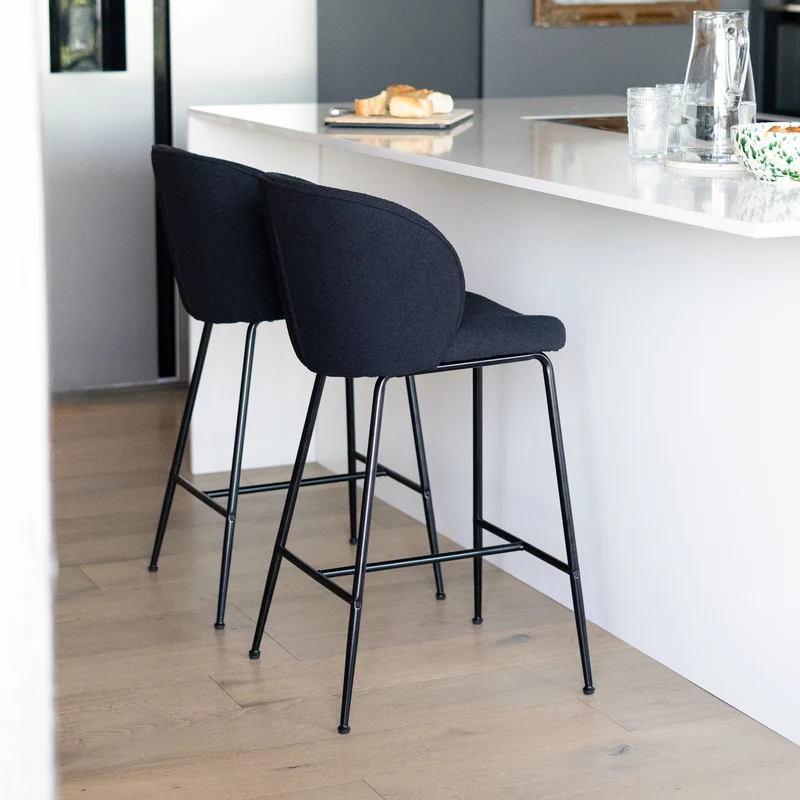 Chaise de bar Groom en tissu bouclé noir 66,3 cm (lot de 2)