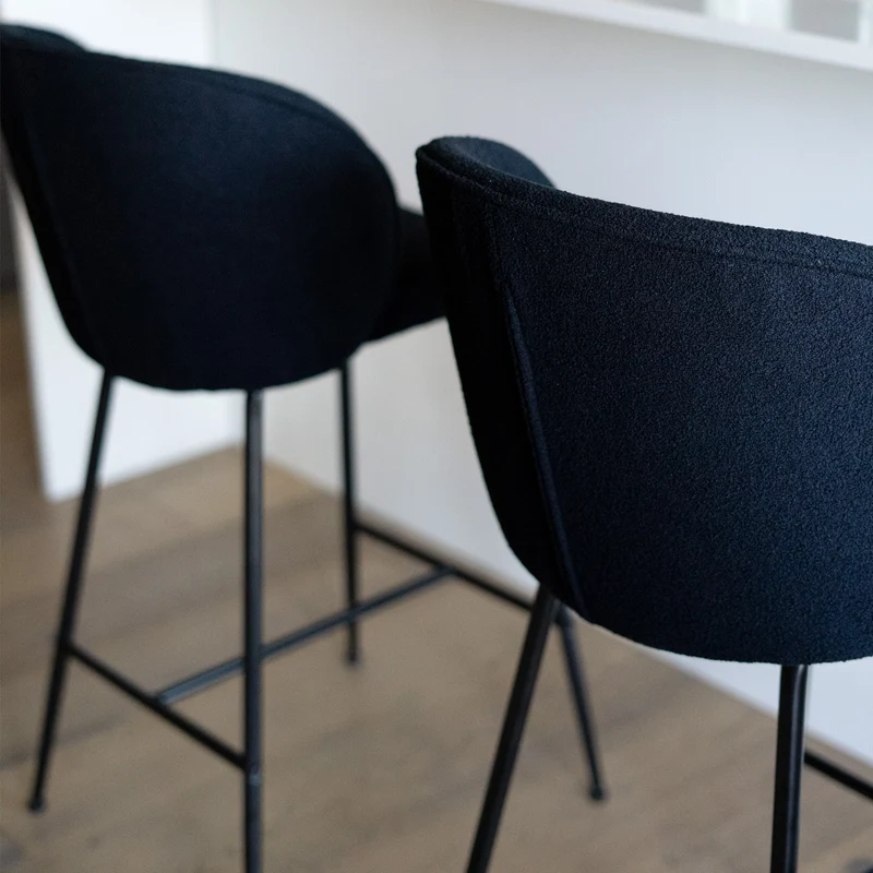 Chaise de bar Groom en tissu bouclé noir 66,3 cm (lot de 2)