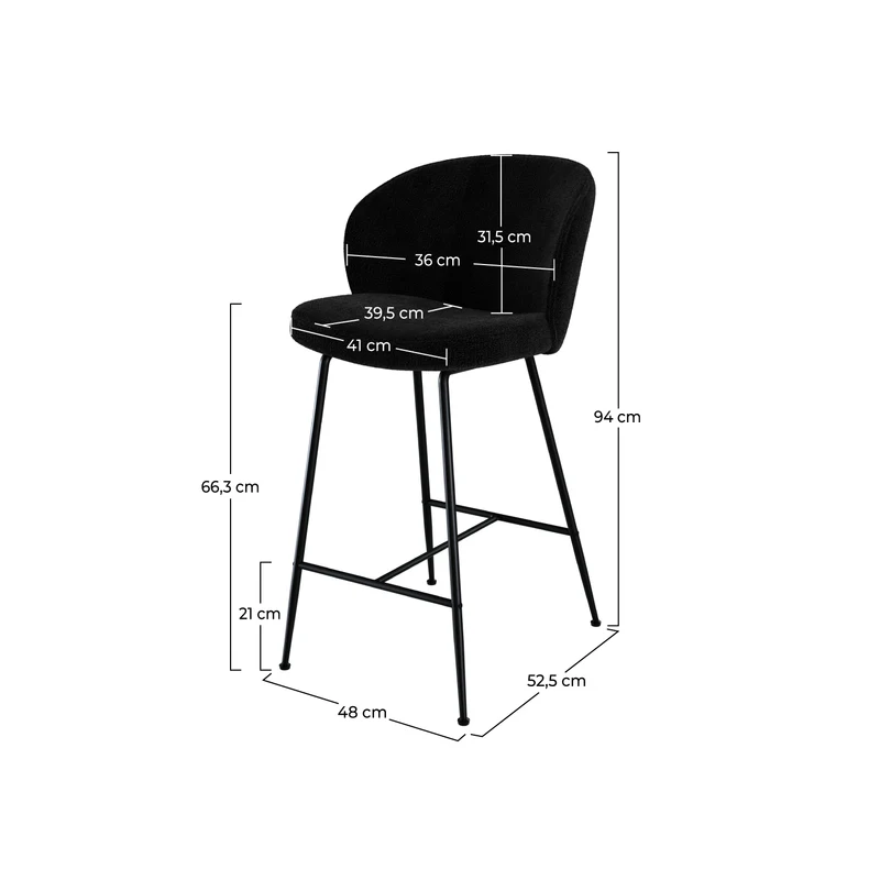 Chaise de bar Groom en tissu bouclé noir 66,3 cm (lot de 2)