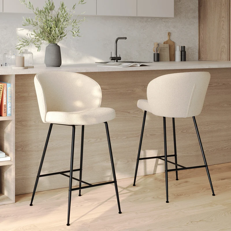 Lot de 2 chaises pour îlot central Groom 66,3 cm en tissu bouclé beige
