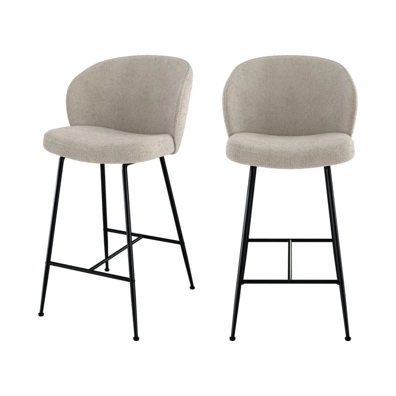 Lot de 2 chaises pour îlot central Groom 66,3 cm en tissu bouclé beige