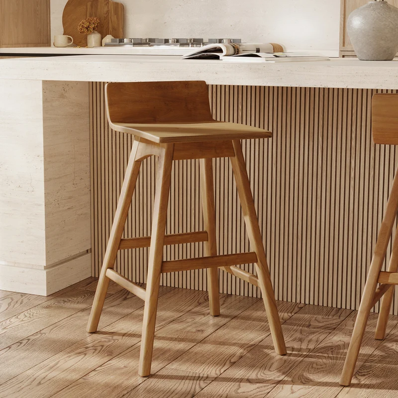 Chaise de bar Greta en bois de teck 72,5 cm