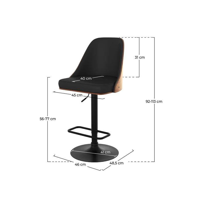 Chaise de bar Georges noire 56/77 cm