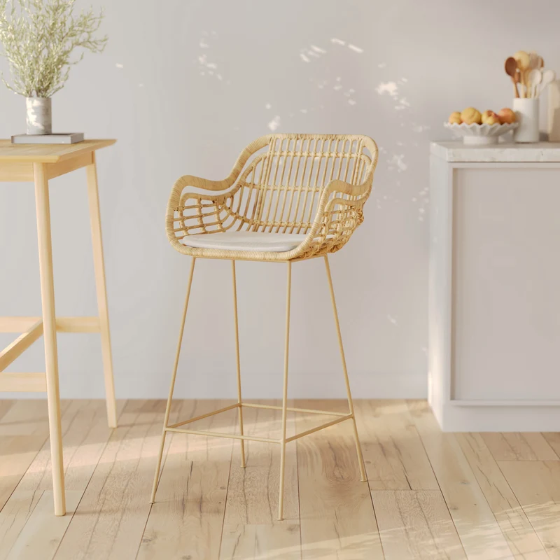 Chaise de bar en rotin Chiloe et pieds en métal beige 71 cm