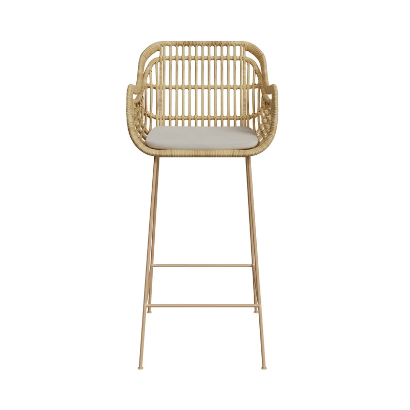 Chaise de bar en rotin Chiloe et pieds en métal beige 71 cm