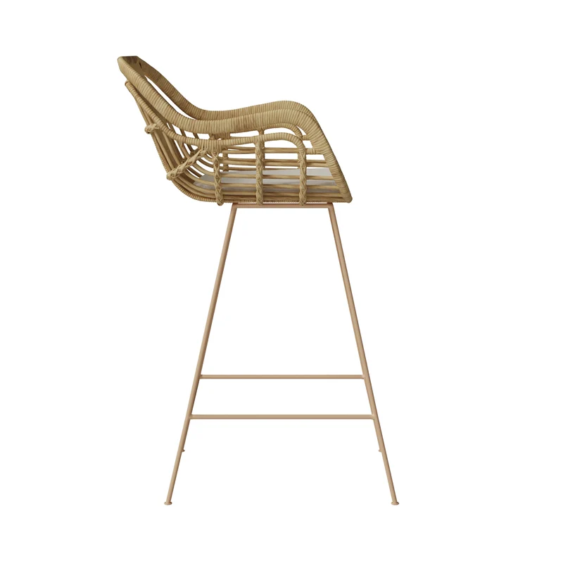 Chaise de bar en rotin Chiloe et pieds en métal beige 71 cm