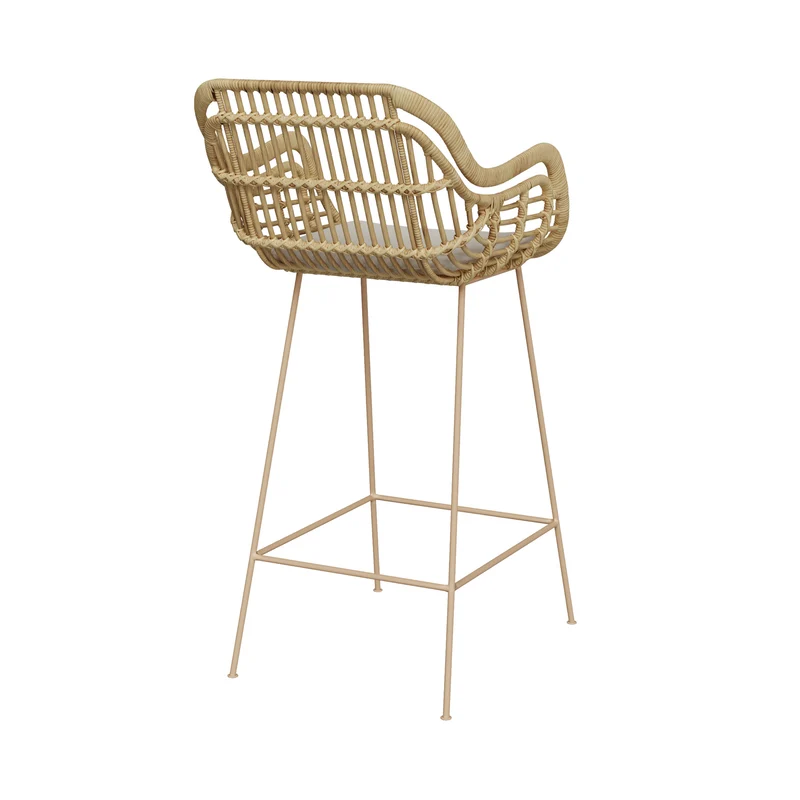 Chaise de bar en rotin Chiloe et pieds en métal beige 71 cm