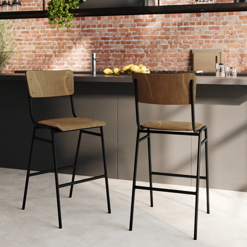 Chaise de bar mi-hauteur Clem en bois foncé 66 cm (lot de 2)