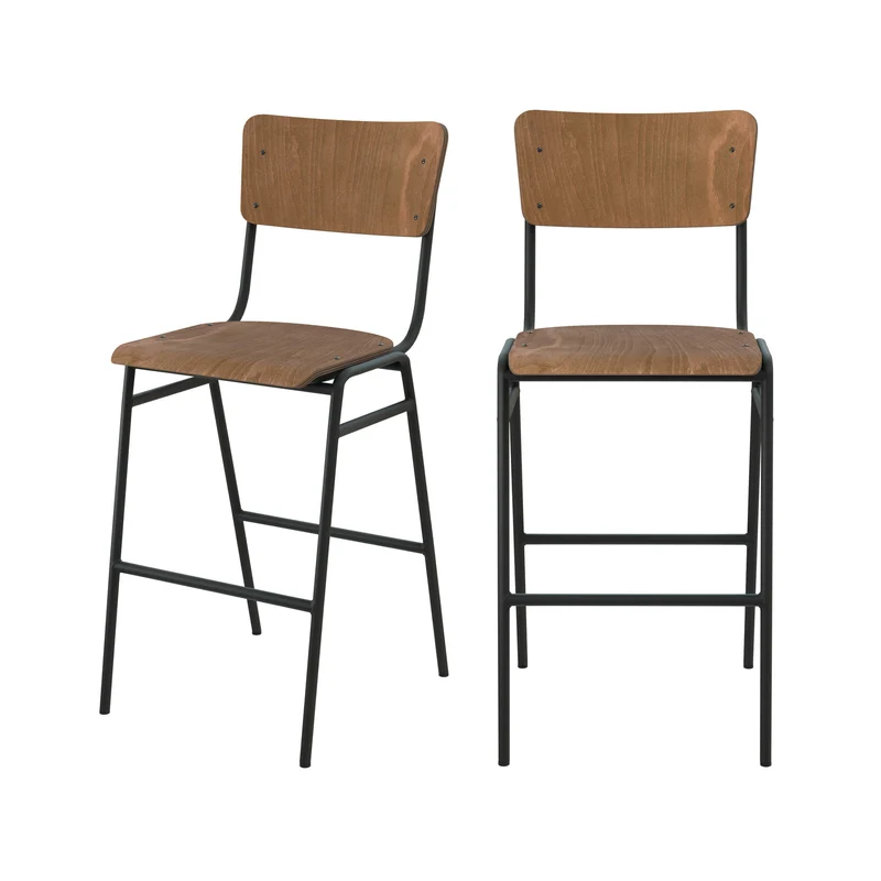Chaise de bar mi-hauteur Clem en bois foncé 66 cm (lot de 2)