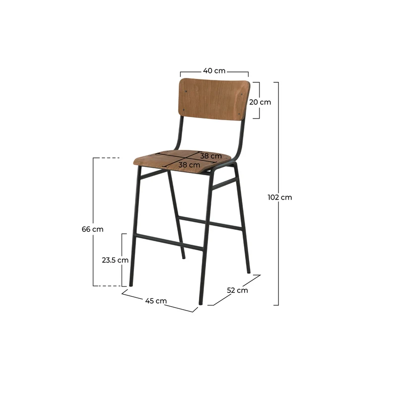 Chaise de bar mi-hauteur Clem en bois foncé 66 cm (lot de 2)