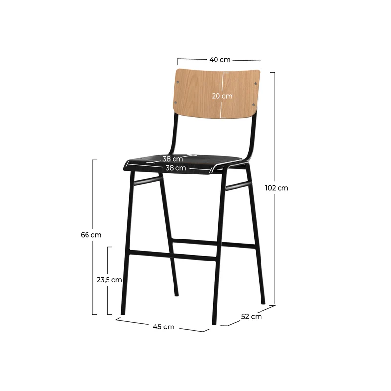 Chaise de bar mi-hauteur Clem en bois clair et noir 66 cm (lot de 2)