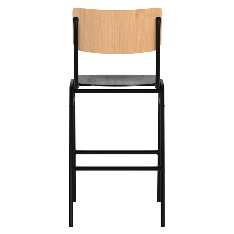 Chaise de bar mi-hauteur Clem en bois clair et noir 66 cm (lot de 2)