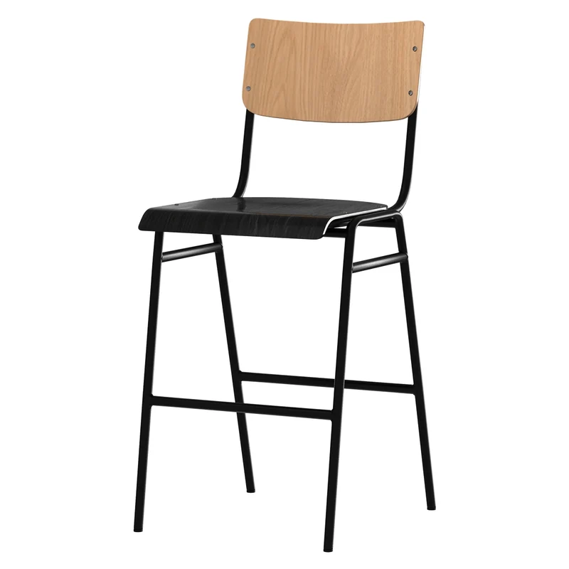 Chaise de bar mi-hauteur Clem en bois clair et noir 66 cm (lot de 2)