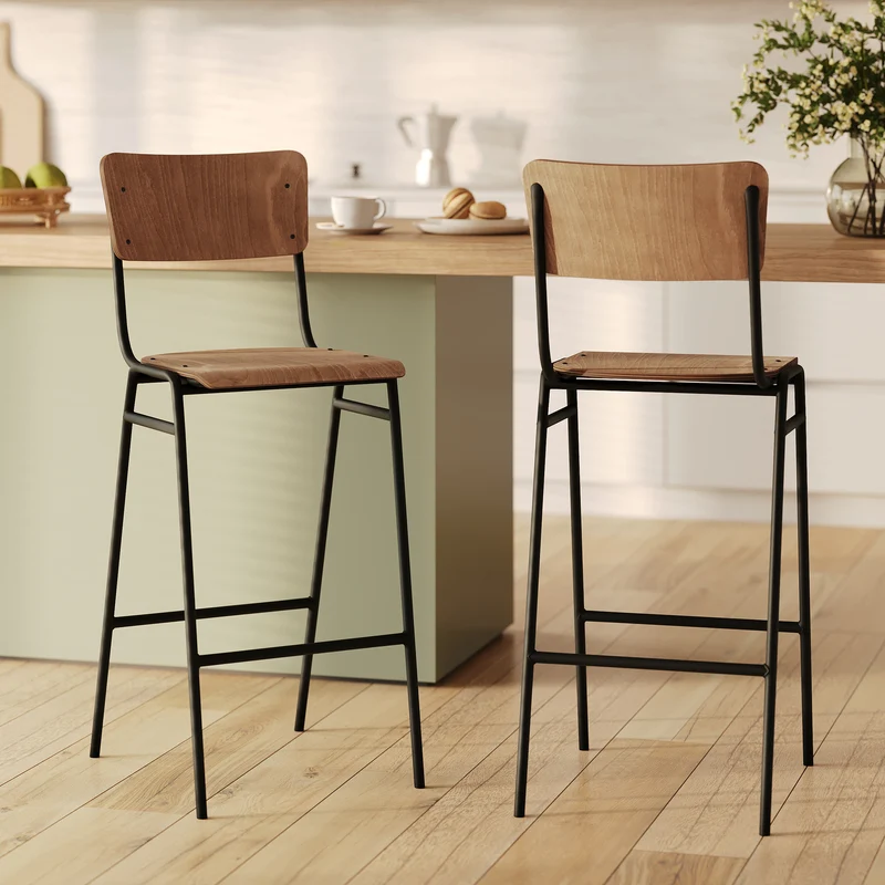 Chaise de bar écolier Clem en bois foncé 75 cm (lot de 2)