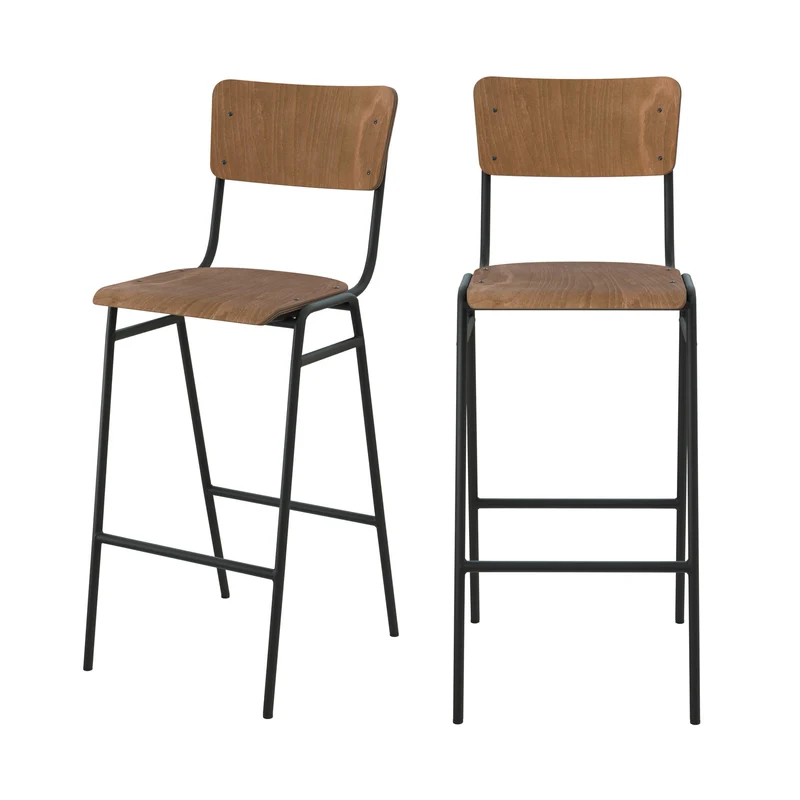 Chaise de bar écolier Clem en bois foncé 75 cm (lot de 2)