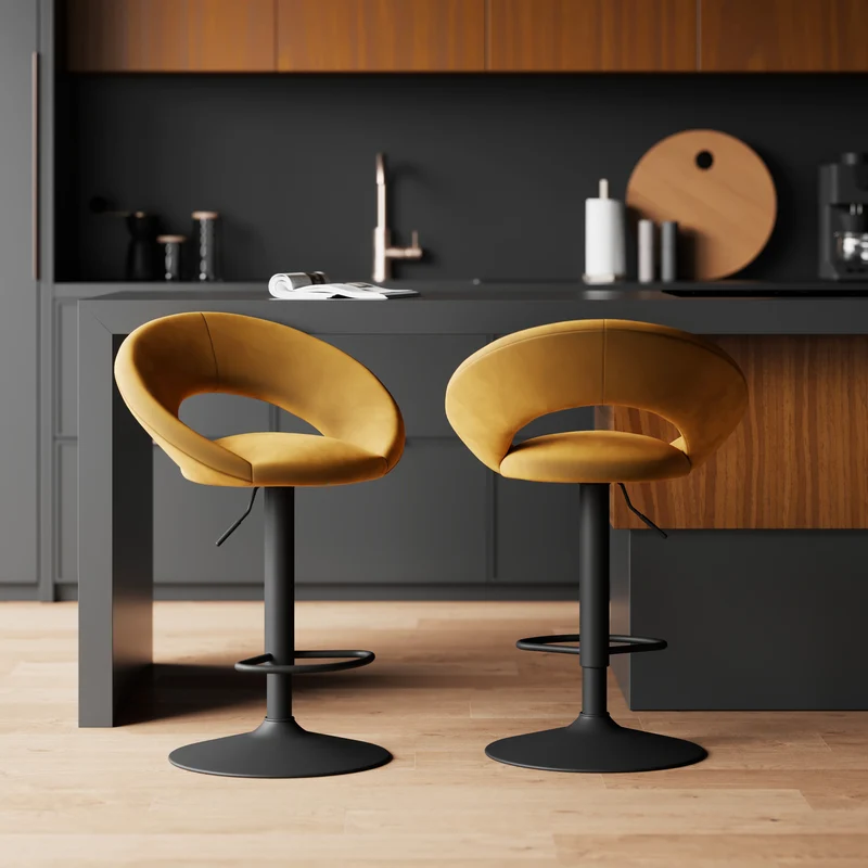 Chaise de bar Cloclo en velours jaune curry 61/76,5 cm (lot de 2)