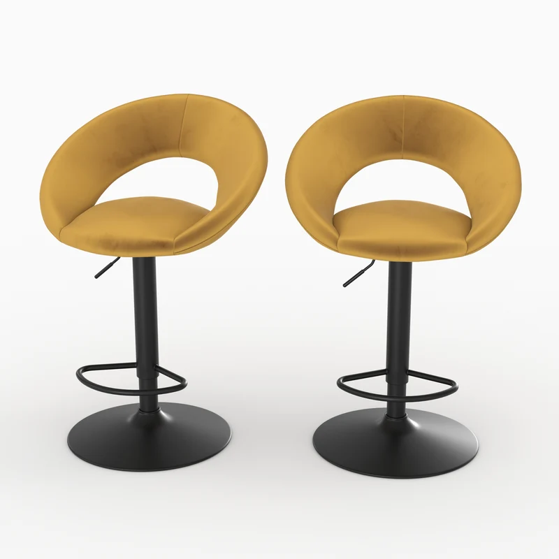 Chaise de bar Cloclo en velours jaune curry 61/76,5 cm (lot de 2)