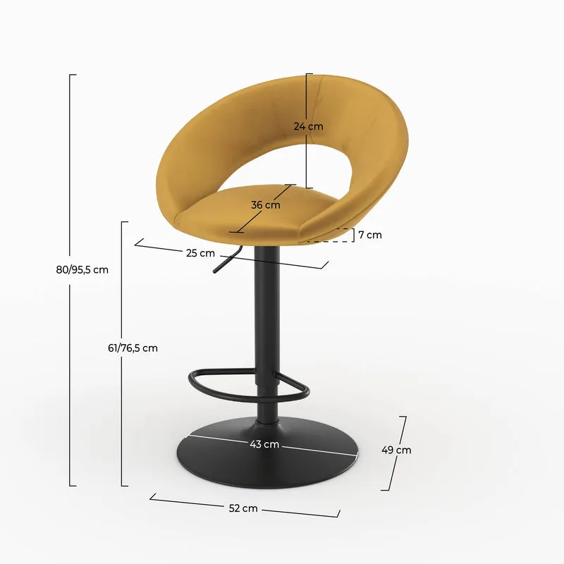 Chaise de bar Cloclo en velours jaune curry 61/76,5 cm (lot de 2)