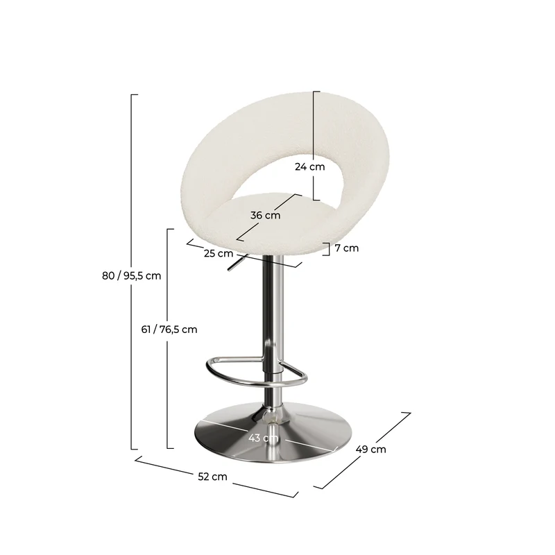 Chaise de bar Cloclo en tissu bouclé crème 61/76,5 (lot de 2)