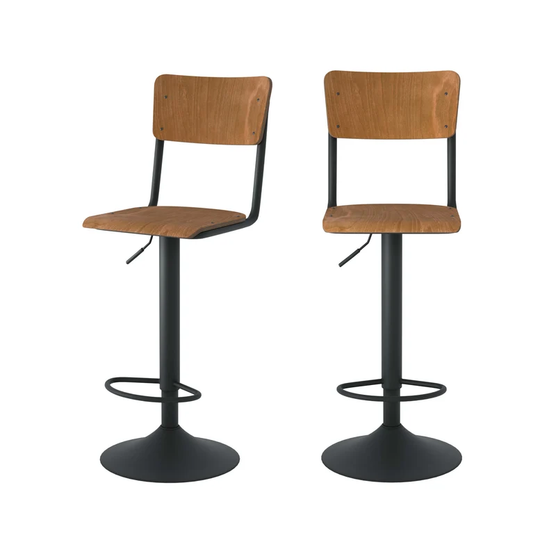 Chaise de bar Clem en bois foncé réglable 60/80 cm (lot de 2)