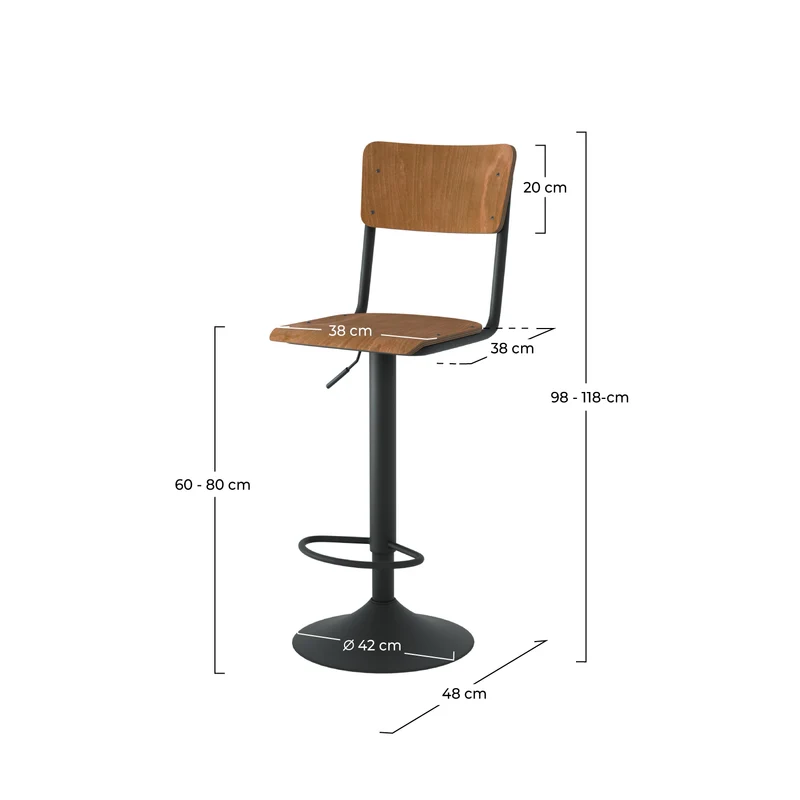 Chaise de bar Clem en bois foncé réglable 60/80 cm (lot de 2)