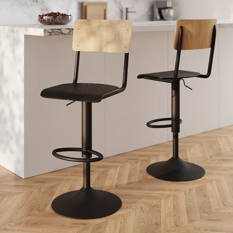 Chaise de bar Clem en bois clair et noir réglable 60/80 cm (lot de 2)