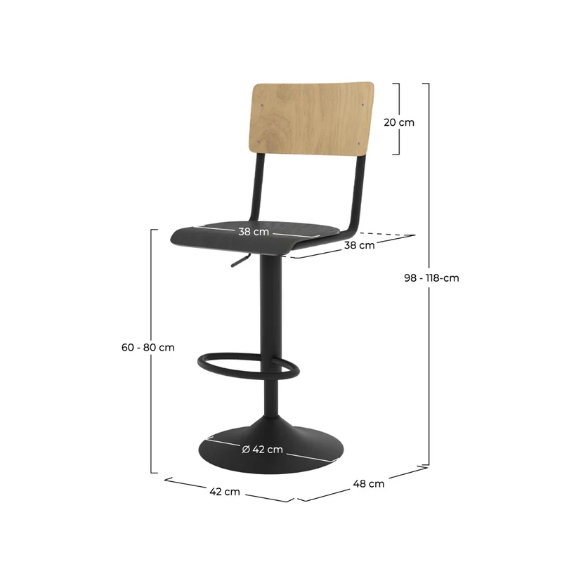 Chaise de bar Clem en bois clair et noir réglable 60/80 cm (lot de 2)