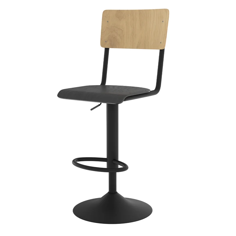 Chaise de bar Clem en bois clair et noir réglable 60/80 cm (lot de 2)
