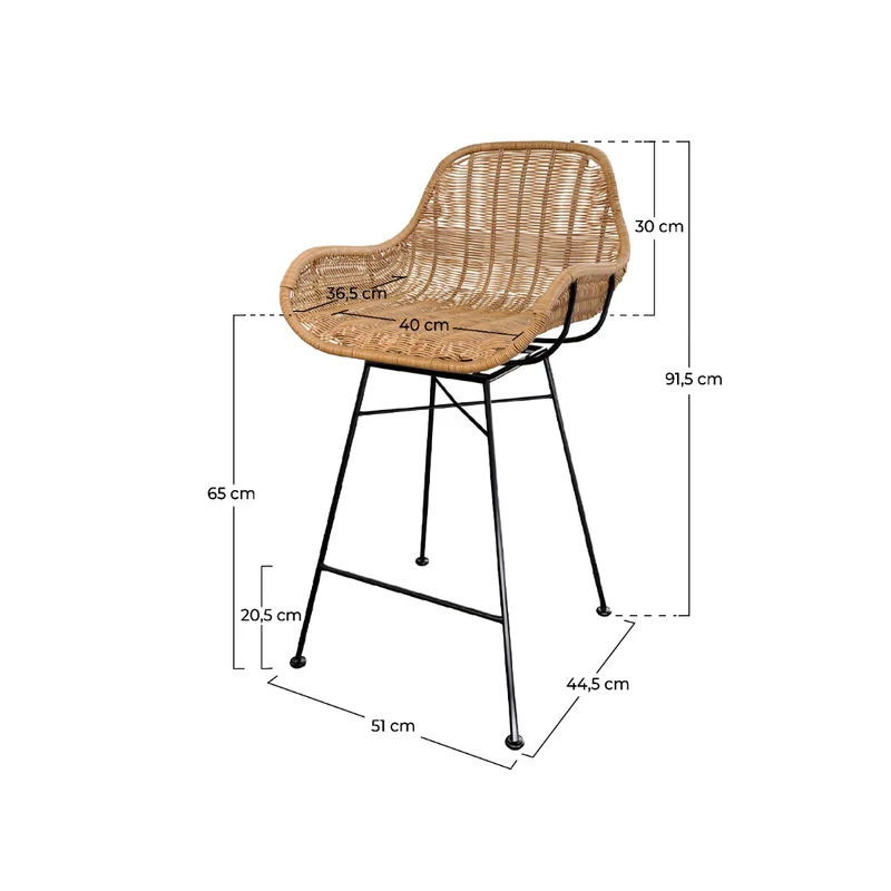 Chaise de bar mi-hauteur Carmela en résine tressée naturelle 65 cm (lot de 2)