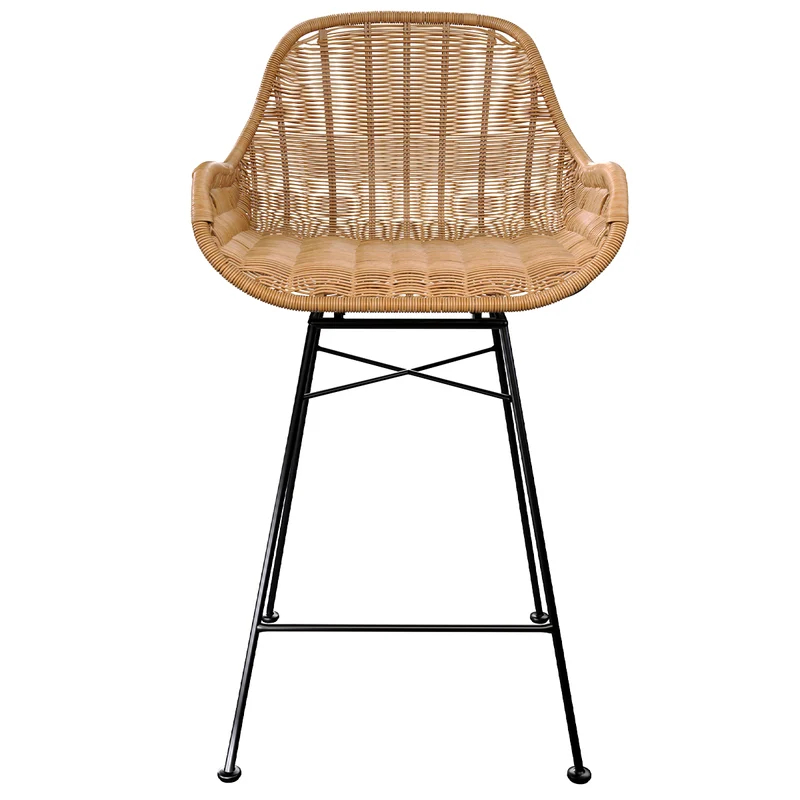 Chaise de bar mi-hauteur Carmela en résine tressée naturelle 65 cm (lot de 2)