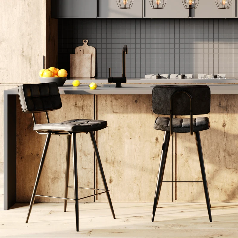 Chaise de bar mi-hauteur capitonnée Texas gris/noir 66 cm (lot de 2)