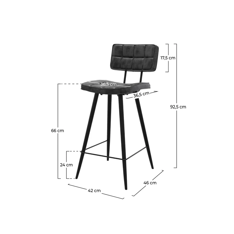 Chaise de bar mi-hauteur capitonnée Texas gris/noir 66 cm (lot de 2)