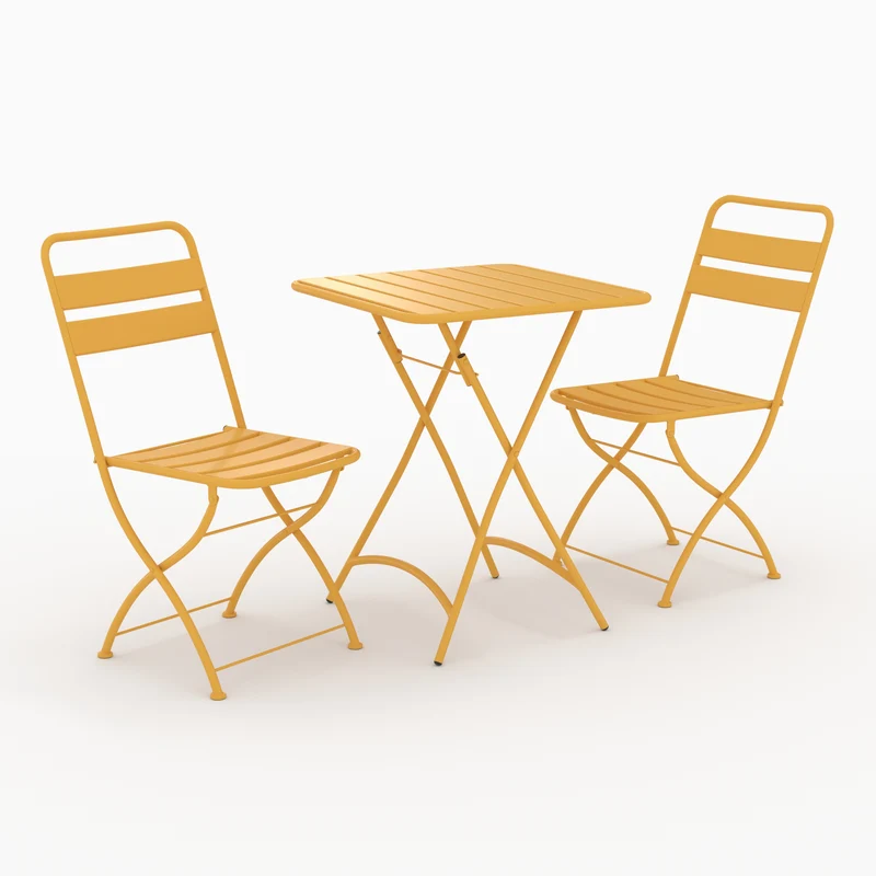 Table et chaises de jardin pliantes Yumi 2 personnes en métal jaune