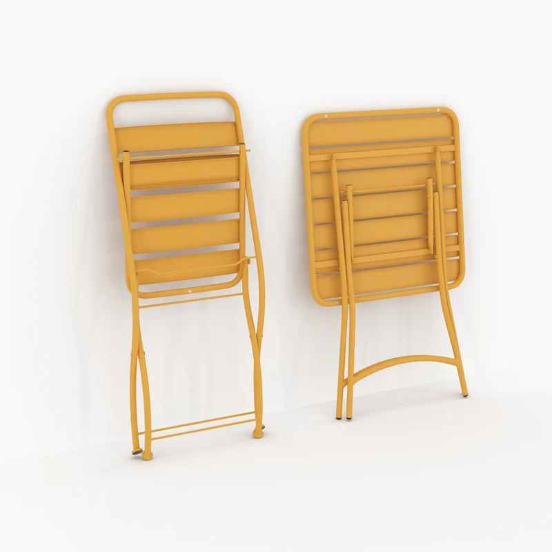 Table et chaises de jardin pliantes Yumi 2 personnes en métal jaune