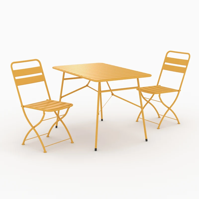 Table et chaises de jardin pliantes Yumi 4 personnes en métal jaune