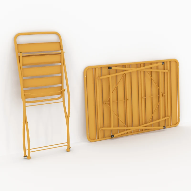 Table et chaises de jardin pliantes Yumi 4 personnes en métal jaune