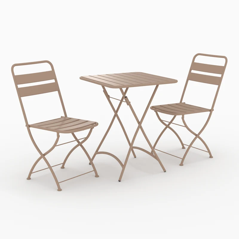 Table et chaises de jardin pliantes Yumi 2 personnes en métal taupe