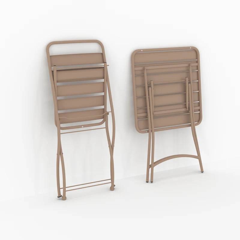 Table et chaises de jardin pliantes Yumi 2 personnes en métal taupe