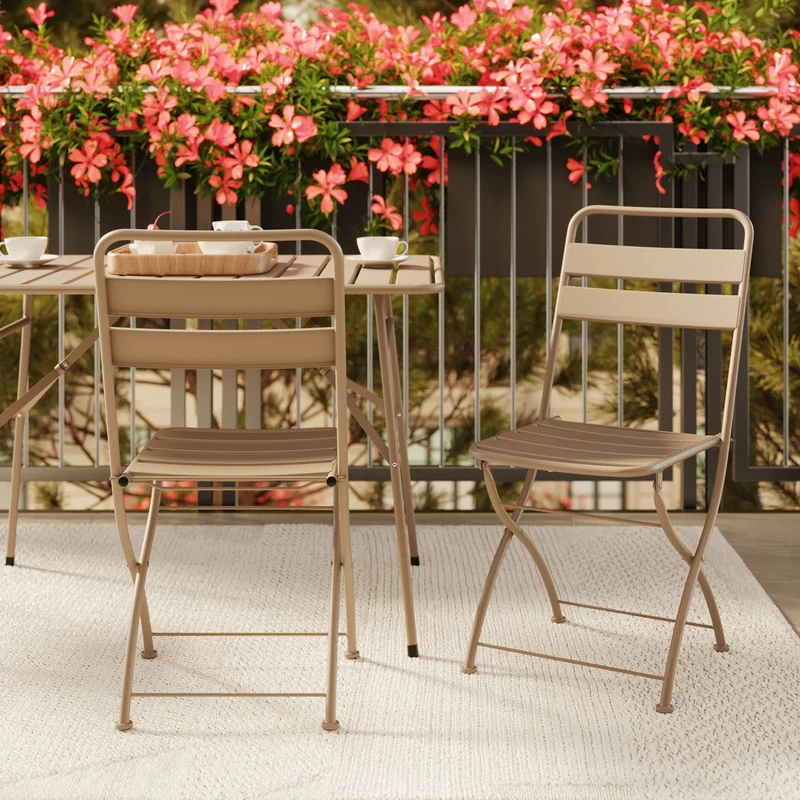 Table et chaises de jardin pliantes Yumi 2 personnes en métal taupe