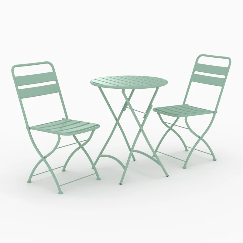 Table ronde et chaises de jardin pliantes Yumi 2 places en métal vert