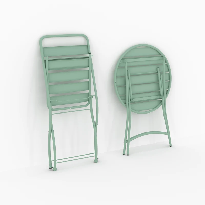 Table ronde et chaises de jardin pliantes Yumi 2 places en métal vert