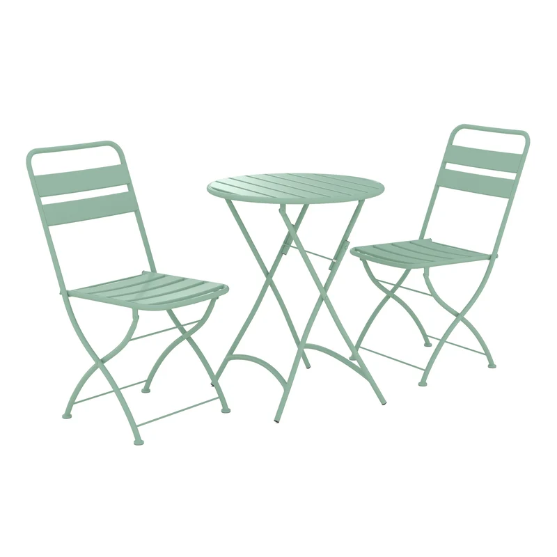 Table ronde et chaises de jardin pliantes Yumi 2 places en métal vert