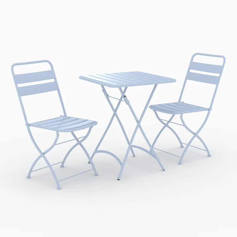 Table et chaises de jardin pliantes Yumi 2 personnes en métal bleu