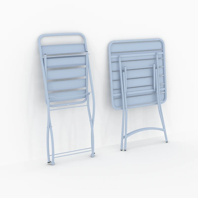 Table et chaises de jardin pliantes Yumi 2 personnes en métal bleu