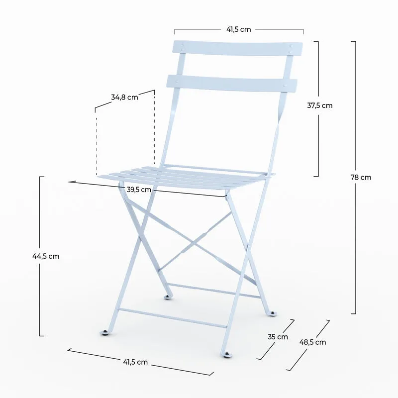 Lot de 2 chaises de jardin Kayla en métal bleu pastel, pliantes
